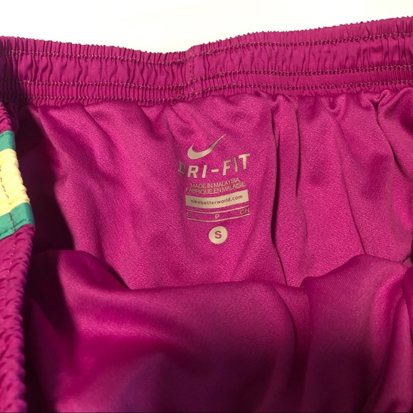 Nike Dri-Fit Purple with Green Trim Running Shorts - Picture 3 of 4